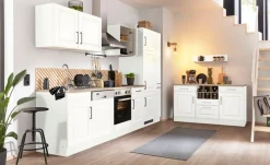 KOCHSTATION Küchenzeile »KS-Stockholm – Küche mit hochwertiger und detailreicher Landhausfront« Breite 310 cm, wahlweise mit E-Geräten,mit MDF-Fronten