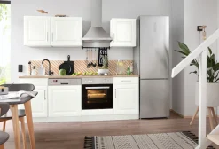 KOCHSTATION Küchenzeile »KS-Stockholm – Küche mit hochwertiger und detailreicher Landhausfront« Breite 220 cm, wahlweise mit E-Geräten,mit MDF-Fronten