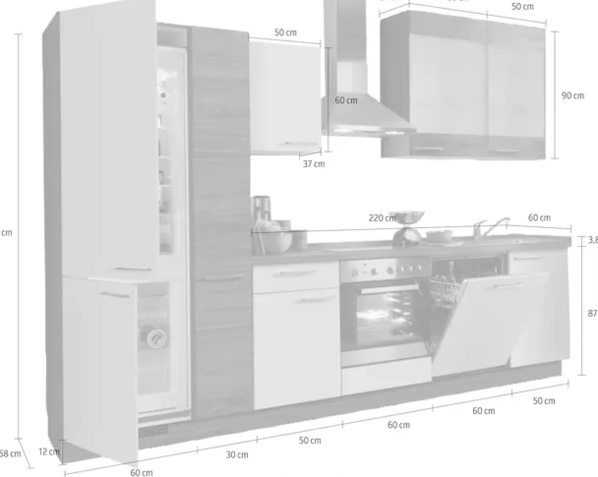 KOCHSTATION Küchenzeile »"KS-Trea", wahlweise mit E-Geräten, höhenverstellbare Füße« vormontiert, mit Vollauszug und Soft-Close-Funktion, Breite 310 cm