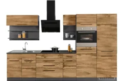 KOCHSTATION Küchenzeile »KS-Tulsa« ohne E-Geräte, Breite 350 cm, schwarze Metallgriffe, MDF Fronten