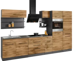 KOCHSTATION Küchenzeile »KS-Tulsa« ohne E-Geräte, Breite 350 cm, schwarze Metallgriffe, MDF Fronten