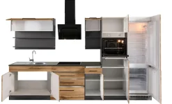 KOCHSTATION Küchenzeile »KS-Tulsa« ohne E-Geräte, Breite 350 cm, schwarze Metallgriffe, MDF Fronten