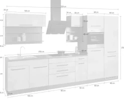 KOCHSTATION Küchenzeile »KS-Tulsa« ohne E-Geräte, Breite 350 cm, schwarze Metallgriffe, MDF Fronten