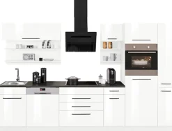KOCHSTATION Küchenzeile »KS-Tulsa« mit E-Geräten, Breite 320 cm, schwarze Metallgriffe, MDF Fronten