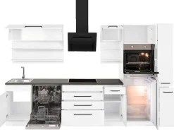 KOCHSTATION Küchenzeile »KS-Tulsa« mit E-Geräten, Breite 320 cm, schwarze Metallgriffe, MDF Fronten