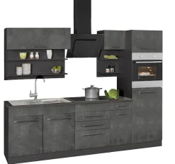 KOCHSTATION Küchenzeile »KS-Tulsa« mit E-Geräten, Breite 330 cm, schwarze Metallgriffe, MDF Fronten
