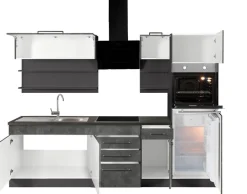 KOCHSTATION Küchenzeile »KS-Tulsa« mit E-Geräten, Breite 330 cm, schwarze Metallgriffe, MDF Fronten