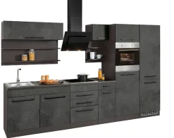 KOCHSTATION Küchenzeile »KS-Tulsa« mit E-Geräten, Breite 330 cm, schwarze Metallgriffe, MDF Fronten