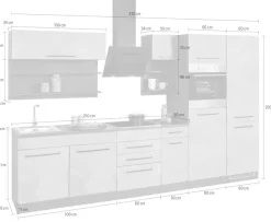 KOCHSTATION Küchenzeile »KS-Tulsa« mit E-Geräten, Breite 330 cm, schwarze Metallgriffe, MDF Fronten