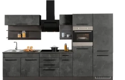 KOCHSTATION Küchenzeile »KS-Tulsa« mit E-Geräten, Breite 330 cm, schwarze Metallgriffe, MDF Fronten