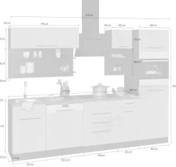 KOCHSTATION Küchenzeile »KS-Tulsa« ohne E-Geräte, Breite 270 cm, schwarze Metallgriffe, MDF Fronten