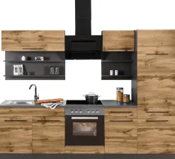 KOCHSTATION Küchenzeile »KS-Tulsa« ohne E-Geräte, Breite 270 cm, schwarze Metallgriffe, MDF Fronten