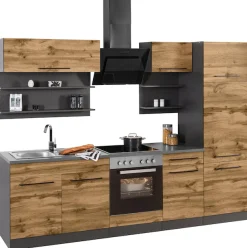 KOCHSTATION Küchenzeile »KS-Tulsa« ohne E-Geräte, Breite 270 cm, schwarze Metallgriffe, MDF Fronten