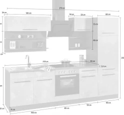 KOCHSTATION Küchenzeile »KS-Tulsa« ohne E-Geräte, Breite 270 cm, schwarze Metallgriffe, MDF Fronten