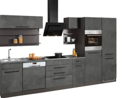 KOCHSTATION Küchenzeile »KS-Tulsa« mit E-Geräten, Breite 350 cm, schwarze Metallgriffe, MDF Fronten