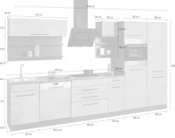 KOCHSTATION Küchenzeile »KS-Tulsa« mit E-Geräten, Breite 350 cm, schwarze Metallgriffe, MDF Fronten