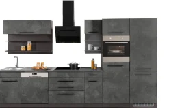 KOCHSTATION Küchenzeile »KS-Tulsa« mit E-Geräten, Breite 350 cm, schwarze Metallgriffe, MDF Fronten