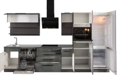 KOCHSTATION Küchenzeile »KS-Tulsa« mit E-Geräten, Breite 350 cm, schwarze Metallgriffe, MDF Fronten