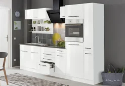 KOCHSTATION Küchenzeile »KS-Tulsa« mit E-Geräten, Breite 300 cm, schwarze Metallgriffe, MDF Fronten