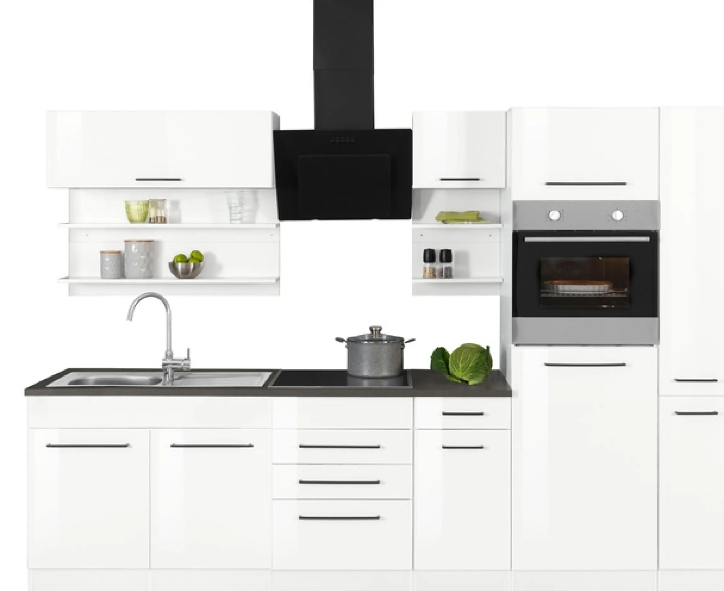 KOCHSTATION Küchenzeile »KS-Tulsa« mit E-Geräten, Breite 300 cm, schwarze Metallgriffe, MDF Fronten