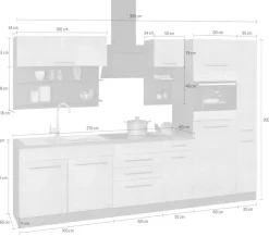 KOCHSTATION Küchenzeile »KS-Tulsa« mit E-Geräten, Breite 300 cm, schwarze Metallgriffe, MDF Fronten
