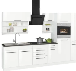 KOCHSTATION Küchenzeile »KS-Tulsa« mit E-Geräten, Breite 300 cm, schwarze Metallgriffe, MDF Fronten