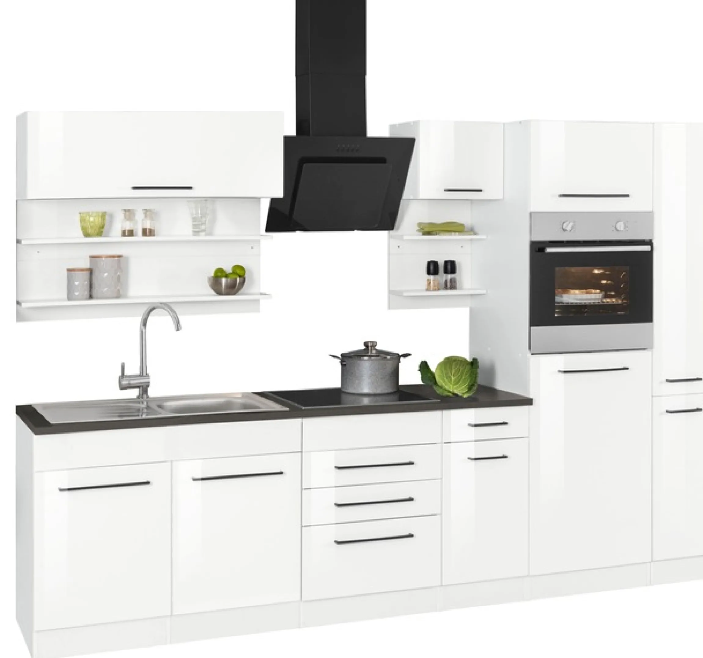 KOCHSTATION Küchenzeile »KS-Tulsa« mit E-Geräten, Breite 300 cm, schwarze Metallgriffe, MDF Fronten