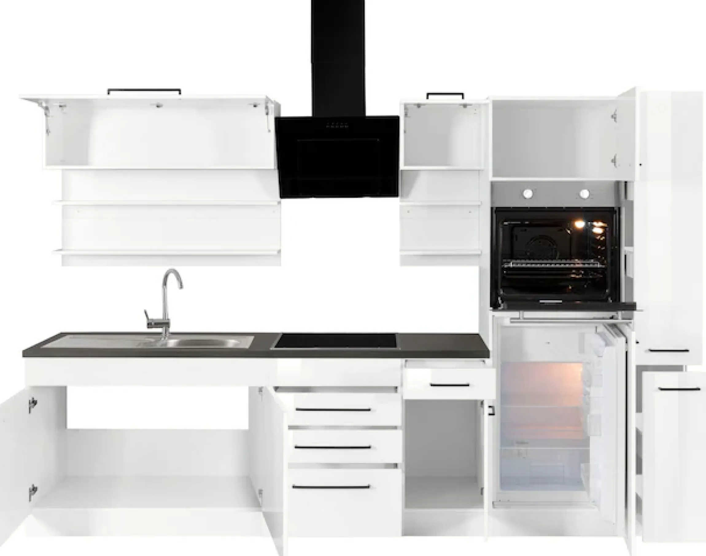 KOCHSTATION Küchenzeile »KS-Tulsa« mit E-Geräten, Breite 300 cm, schwarze Metallgriffe, MDF Fronten