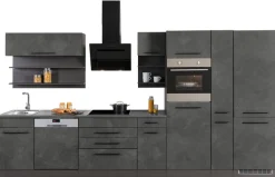 KOCHSTATION Küchenzeile »KS-Tulsa« ohne E-Geräte, Breite 380 cm, schwarze Metallgriffe, MDF Fronten