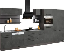 KOCHSTATION Küchenzeile »KS-Tulsa« ohne E-Geräte, Breite 380 cm, schwarze Metallgriffe, MDF Fronten