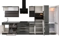 KOCHSTATION Küchenzeile »KS-Tulsa« ohne E-Geräte, Breite 380 cm, schwarze Metallgriffe, MDF Fronten