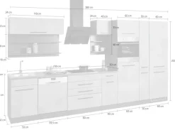 KOCHSTATION Küchenzeile »KS-Tulsa« ohne E-Geräte, Breite 380 cm, schwarze Metallgriffe, MDF Fronten