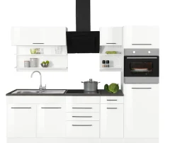 KOCHSTATION Küchenzeile »KS-Tulsa« mit E-Geräten, Breite 270 cm, schwarze Metallgriffe, MDF Fronten