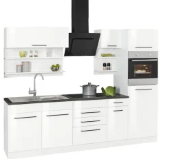 KOCHSTATION Küchenzeile »KS-Tulsa« mit E-Geräten, Breite 270 cm, schwarze Metallgriffe, MDF Fronten