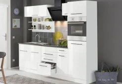 KOCHSTATION Küchenzeile »KS-Tulsa« mit E-Geräten, Breite 270 cm, schwarze Metallgriffe, MDF Fronten