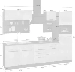 KOCHSTATION Küchenzeile »KS-Tulsa« mit E-Geräten, Breite 270 cm, schwarze Metallgriffe, MDF Fronten