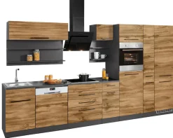 KOCHSTATION Küchenzeile »KS-Tulsa« mit E-Geräten, Breite 360 cm, schwarze Metallgriffe, MDF Fronten