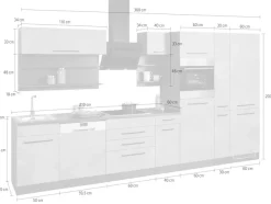 KOCHSTATION Küchenzeile »KS-Tulsa« mit E-Geräten, Breite 360 cm, schwarze Metallgriffe, MDF Fronten