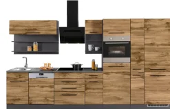 KOCHSTATION Küchenzeile »KS-Tulsa« mit E-Geräten, Breite 360 cm, schwarze Metallgriffe, MDF Fronten