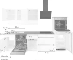 KOCHSTATION Küchenzeile »KS-Virginia,neu in verbesserter Ausführung« Arbeitsplatte 38 mm stark, Stauraum, Softclose,Breite 300 cm, Soft-Close, ohne E-Geräte