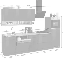 KOCHSTATION Küchenzeile »KS-Virginia,neu in verbesserter Ausführung« Arbeitsplatte 38 mm stark, Stauraum, Softclose,Breite 300 cm, Soft-Close, wahlweise mit E-Geräten