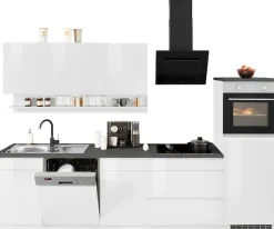 KOCHSTATION Küchenzeile »KS-Virginia,neu in verbesserter Ausführung« Arbeitsplatte 38 mm stark, Stauraum, Softclose,Breite 300 cm, Soft-Close, wahlweise mit E-Geräten
