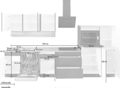 KOCHSTATION Küchenzeile »KS-Virginia,neu in verbesserter Ausführung« Arbeitsplatte 38 mm stark, Stauraum, Softclose,Breite 350 cm,Soft-Close, mit Glaskeramik-oder Induktionskochfeld
