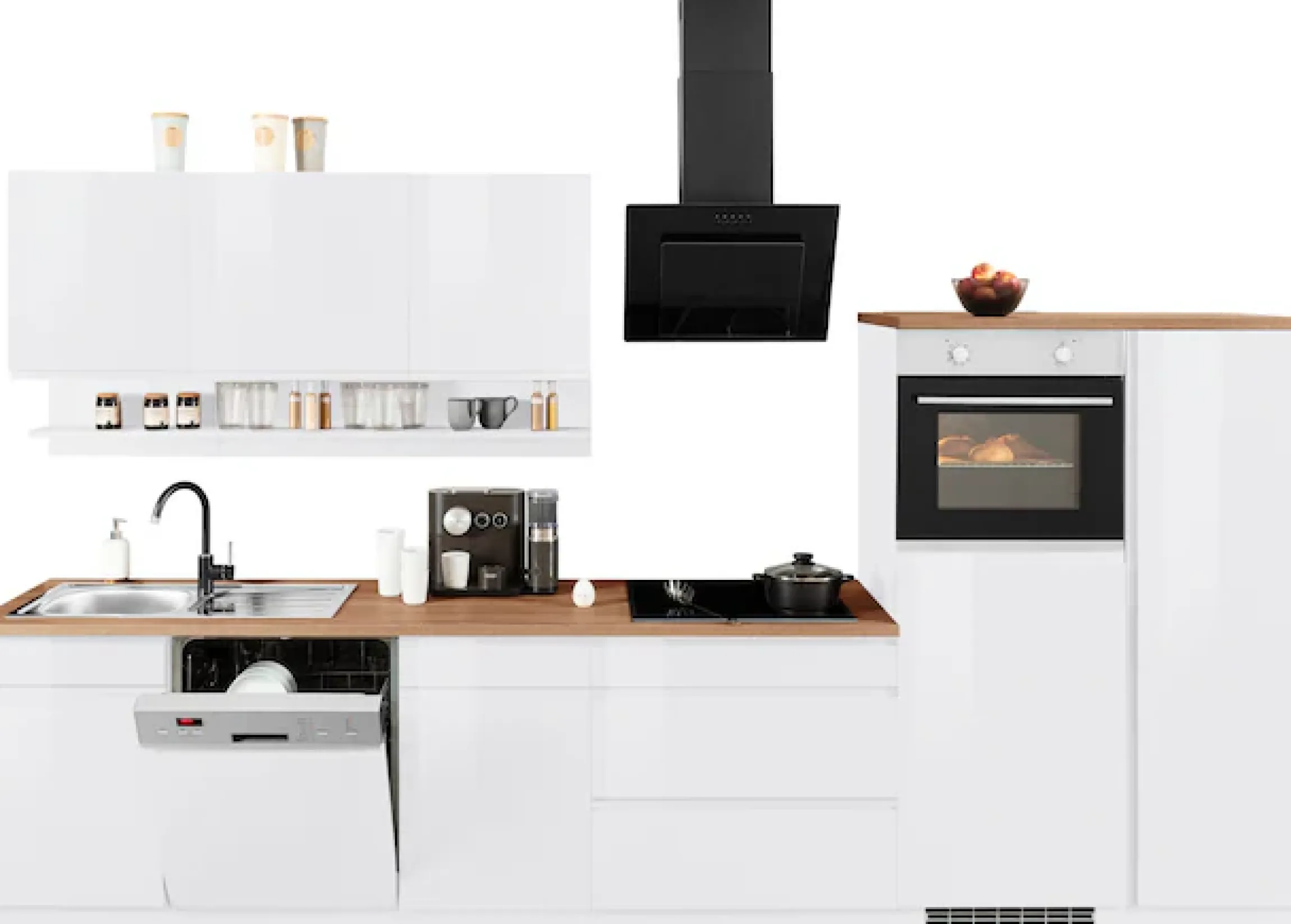 KOCHSTATION Küchenzeile »KS-Virginia,neu in verbesserter Ausführung« Arbeitsplatte 38 mm stark, Stauraum, Softclose,Breite 350 cm,Soft-Close, mit Glaskeramik-oder Induktionskochfeld