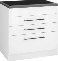 KOCHSTATION Kochfeldumbauschrank »KS-Tulsa« 80 cm breit, 2 Schubladen, 1 großer Auszug, schwarzer Metallgriff