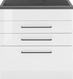 KOCHSTATION Kochfeldumbauschrank »KS-Tulsa« 80 cm breit, 2 Schubladen, 1 großer Auszug, schwarzer Metallgriff