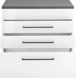 KOCHSTATION Kochfeldumbauschrank »KS-Tulsa« 80 cm breit, 2 Schubladen, 1 großer Auszug, schwarzer Metallgriff