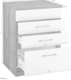 KOCHSTATION Kochfeldumbauschrank »KS-Colmar« 60 cm, mit Metallgriff, 2 Schubkästen und 1 Auszug