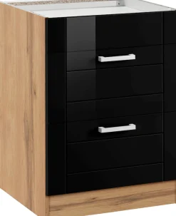 KOCHSTATION Kochfeldumbauschrank »KS-Tinnum« 60 cm breit, 2 Auszüge, Metallgriffe, MDF Fronten