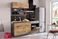 KOCHSTATION Pantryküche »KS-Tulsa« Breite 160 cm, schwarze Metallgriffe, hochwertige MDF Fronten